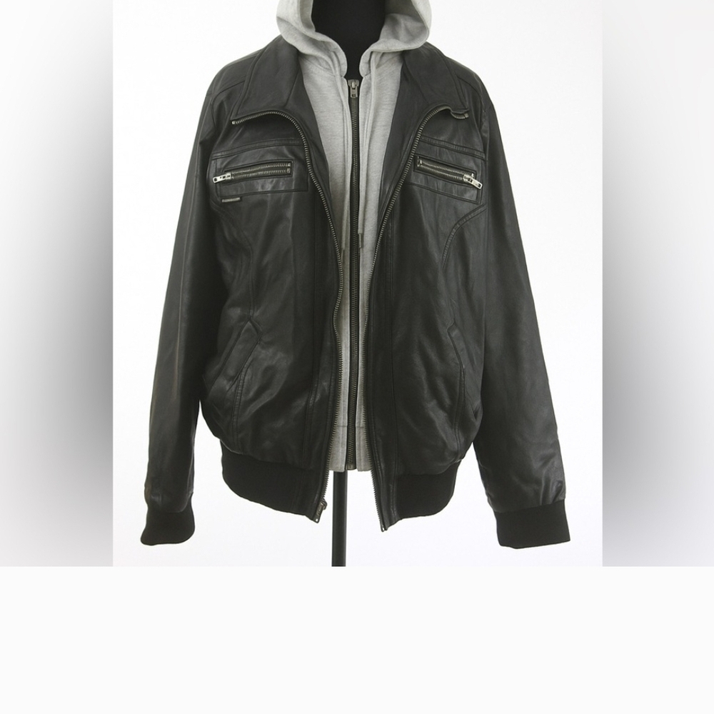 Torrid Black Leather Jacket with Gray Hoodie 2X  16 18